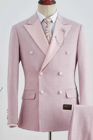 Bruce Trendy Pink Check Point Lapel Double Breasted Prom Suit_2