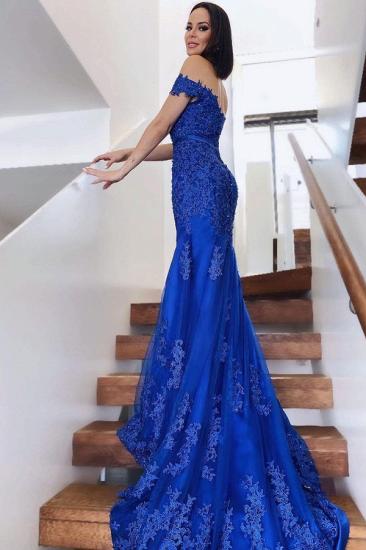 Charming Off-the-Shoulder Mermaid Evening Gown Tulle Lace Appliques Prom Dress_2