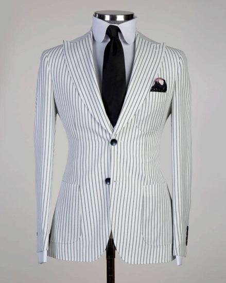 White Stripe Three Pieces Peaked Lapel Business Men Suits_5
