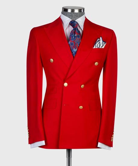 Red slim two-piece double-breasted pointed collar business men's suit_4