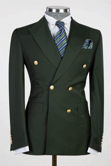 Dark Green Pointed Lapel Double Breasted Men's Suit_1