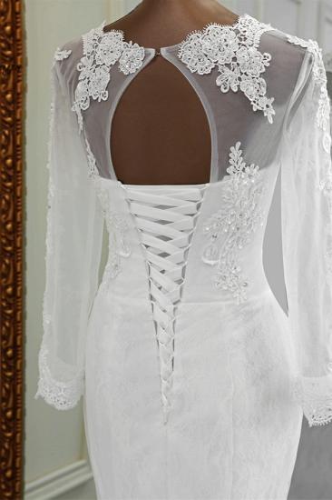 Bradyonlinewholesale Elegant Jewel Long Sleeves White Mermaid Wedding Dresses with Rhinestone Online_7