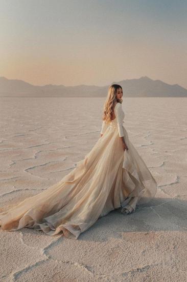 Designer A Line Long Drag Belt Sleeve Wedding Dresses |  Online Wedding Dresses_7