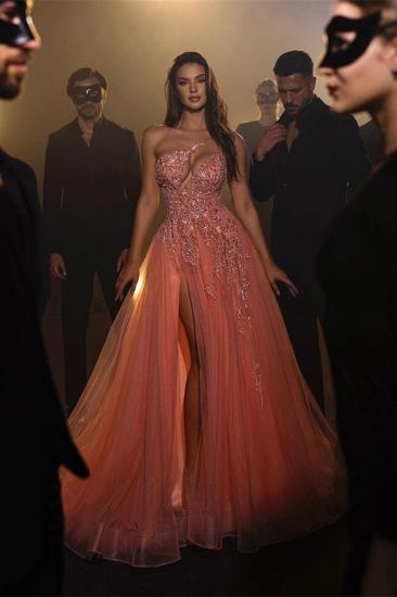 Designer Evening Dresses Long Coral | Glitter prom dresses