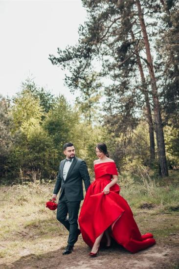Red Wedding Dresses A Line | Satin Wedding Dresses Cheap_5
