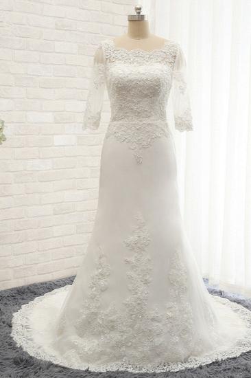 Bradyonlinewholesale Affordable Jewel White Tulle Lace Wedding Dress Half Sleeves Appliques Bridal Gowns Online_1