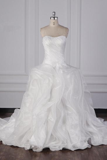 Bradyonlinewholesale Stylish Organza Strapless White Wedding Dress Ruffles Sleeveless Bridal Gowns On Sale