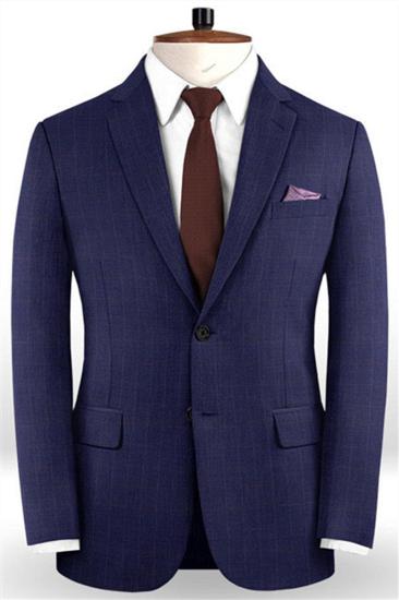 Navy Business Plaid Mens Suit | Groom Wears Classic Wedding Tuxedo_1