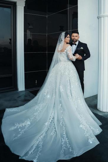 Beautiful Wedding Dresses A Line Lace Wedding Dresses with Sleeves Glitter_9