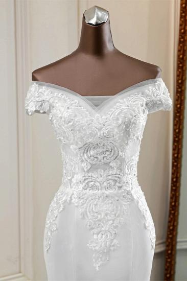 Bradyonlinewholesale Elegant Off-the-Shoulder Sleeveless White Mermaid Wedding Dresses with Beadings_5