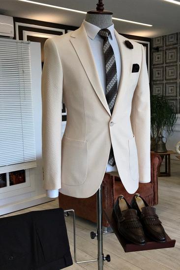 Nick Off White Notched Lapel One Button Formal Business Mens Suit_2