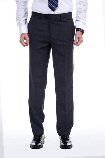 Classic Solid Dark Grey Mens Point Lapel Suit with Flap Pockets_7
