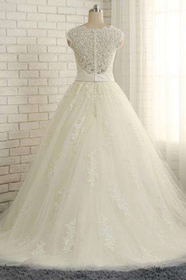 Bradyonlinewholesale Sexy Straps Sleeveless Lace Wedding Dresses With Appliques A line Tulle Ruffles Bridal Gowns On Sale_2
