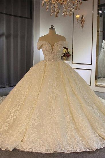 Luxury Sequins Off The Shoulder Wedding Dresses | Lace Pleated Ball Gown Bridal Gowns_1