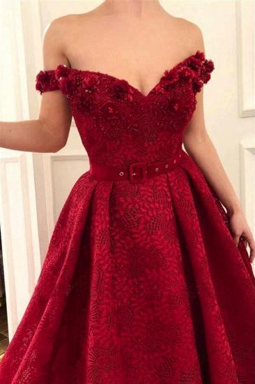 Burgundy Off-the-Shoulder Evening Dress Aline Crystals Floor Length Prom Dress_3