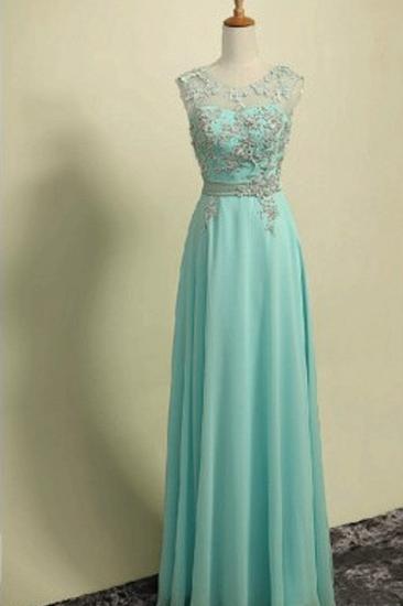 A-Line Sleeveless Appliques Evening Dresses Jewel Floor Length Prom Gowns_1