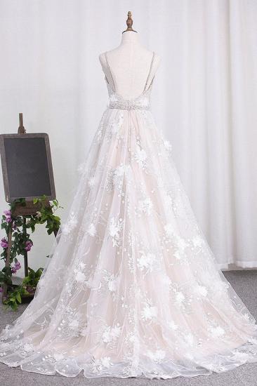 Bradyonlinewholesale Sexy Spaghetti Straps Tulle Wedding Dress Backless Lace Beadings Bridal Gowns with Flowers_2