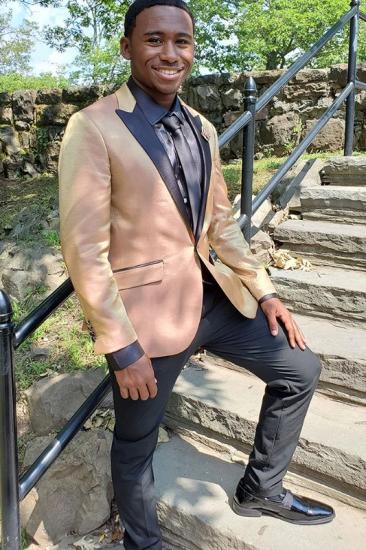 Elegant champagne peak collar men's two-piece custom prom suit_1
