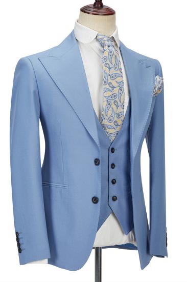 Gentle Blue Peak Lapel Mens Suit | 3 Piece Mens Formal Suit without Flap_2