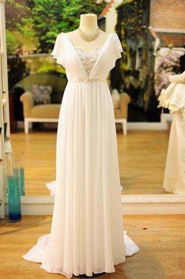 Popular Vintage Wedding Dresses Bohemia Short Sleeves Beads Peals Chiffon 1950s Bridal Dress_1