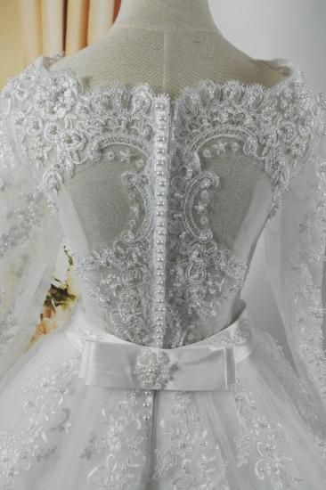 Bradyonlinewholesale Gorgeous Tulle Lace White Wedding Dress Long Sleeves Appliques Bridal Gowns with Pearls_4