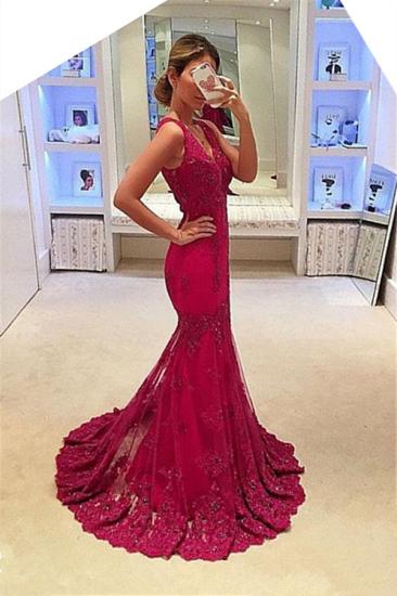 Appliques Glamorous Sleeveless Mermaid Evening Gowns V-Neck Cheap Prom Dresses_1