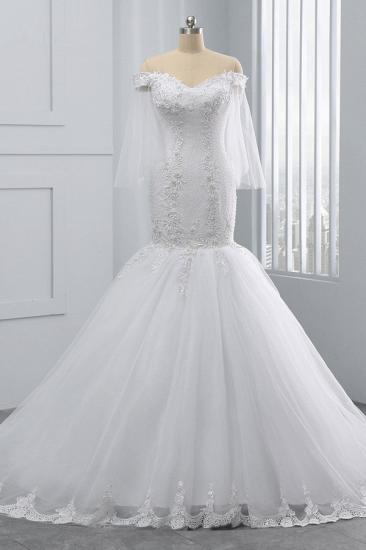 Bradyonlinewholesale Gorgeous Off-the-Shoulder Sweetheart Tulle Wedding Dress White Mermaid Lace Appliques Bridal Gowns Online