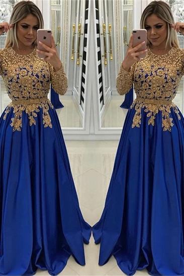 Gold Beads Lace Appliques Evening Dress with Sleeves | Royal Blue Cheap Prom Dresses_2