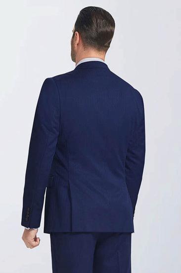 Navy Blue Double Breasted Peak Lapel Slim Fit Mens Suit_3