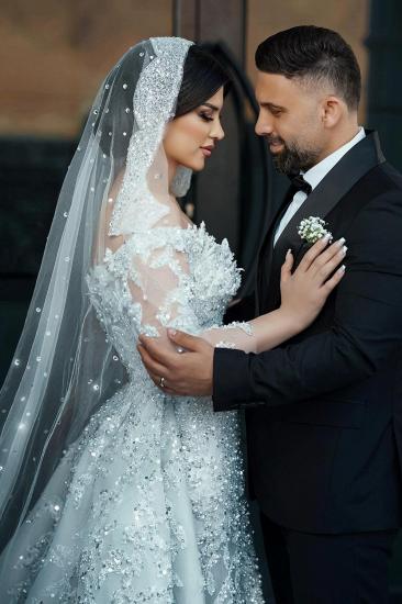 Beautiful Wedding Dresses A Line Lace Wedding Dresses with Sleeves Glitter_8