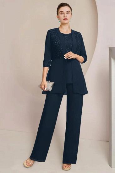 Navy Blue Mother of the Bride Pantsuit Chiffon Formal Pantsuits_1