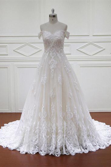 Bradyonlinewholesale Elegant Off-the-Shoulder White Tulle Lace Wedding Dress Sweetheart Appliques Bridal Gowns On Sale_1