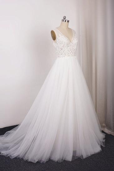 Bradyonlinewholesale Elegant V-Neck Sleeveless Straps Lace Wedding Dress White Tulle Appliques Beadings Bridal Gowns On Sale_1