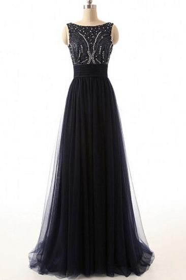 A-Line Black Tulle Long Prom Dresses with Beadings Open Back Formal Bowknot Custom Made Special Occassion Dresses_1