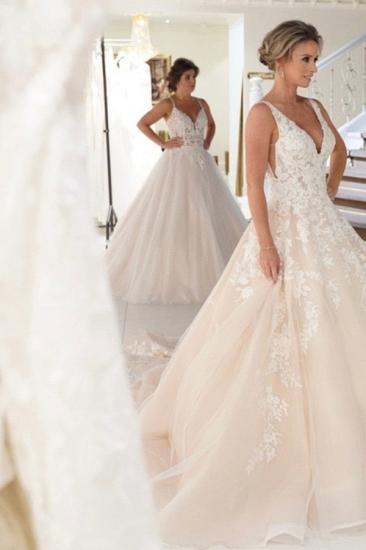 V neck Glitter Floral Lace Sleeveless Floor-Length Wedding dress_4
