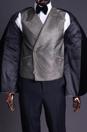 Spakling Light Champagne Three-Pieces Black Velvet Lapel Men's Suit_2