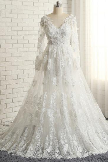 Bradyonlinewholesale Glamorous White Mermaid Lace Wedding Dresses With Appliques Longsleeves Jewel Bridal Gowns On Sale_4