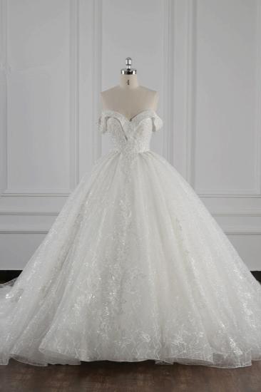 Bradyonlinewholesale Luxury Ball Gown Off-the-Shoulder Tulle Lace Wedding Dress Appliques Sleeveless Bridal Gowns On Sale