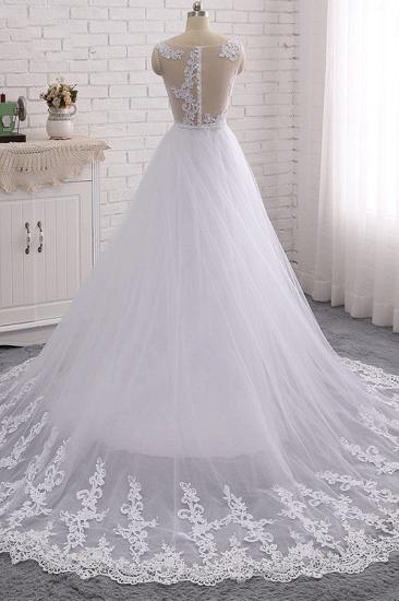 Bradyonlinewholesale Stylish Jewel Mermaid Lace Appliques Wedding Dress White Sleeveless Beadings Bridal Gowns with Overskirt On Sale_2