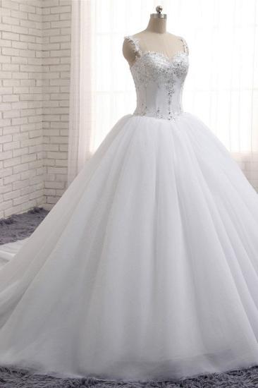 Bradyonlinewholesale Stunning White Tulle Lace Wedding Dress Strapless Sweetheart Beadings Bridal Gowns with Appliques_3