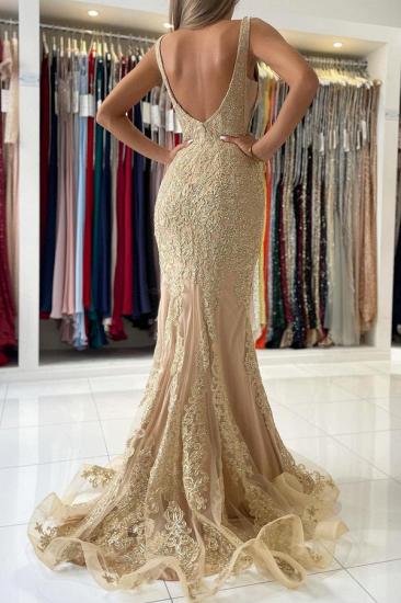 Sexy Deep V-Neck Mermaid Prom Dress with Floral Lace Appliques_2
