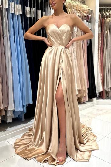 Long Champagne Heart Neck Evening Gown | Simple Prom Dresses_1