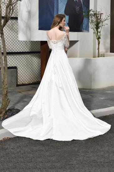 Modern Illusion neck A-Line Satin Lace Fall Long Wedding Dress with 3/4 Sleeves_2