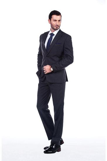 Classic Solid Dark Grey Mens Point Lapel Suit with Flap Pockets_2