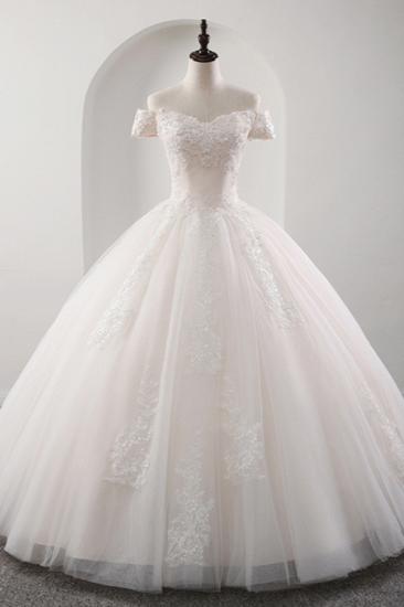 Bradyonlinewholesale Gorgeous Off-the-shoulder Pink A-line Wedding Dresses Tulle Ruffles Bridal Gowns With Appliques Online_4