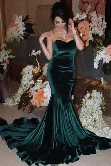 Strapless Dark Green Velvet Evening Dress Sexy Mermaid Open Back Elegant Prom Dress_1