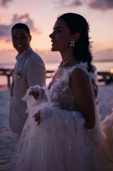 V-neck Appliques Lace A-Line Wedding Dresses with Split_6