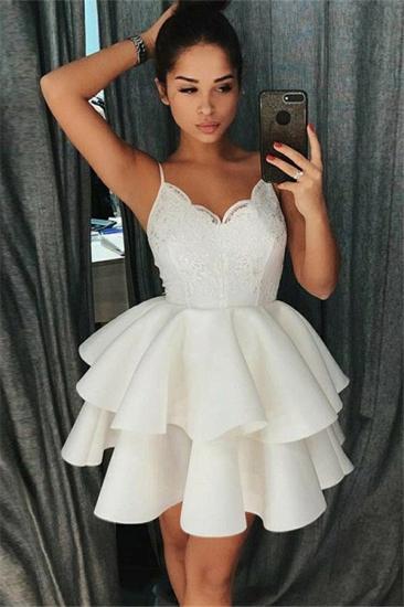 2022 Cheap A-Line Tiered Homecoming Dresses | Spaghetti Straps Appliques Short Hoco Dress_1