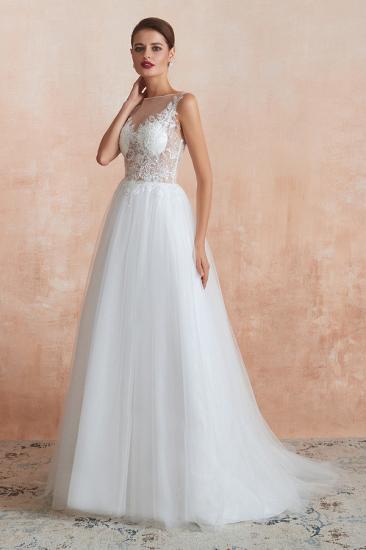 Exquisite Sequins White Tulle Affordable Wedding Dress with Appliques_8