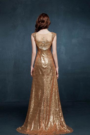 Elegant Gold Sequined Long Prom Dresses Sheer Back Applique Popular Floor Length Custom Made Dresses for Women_2